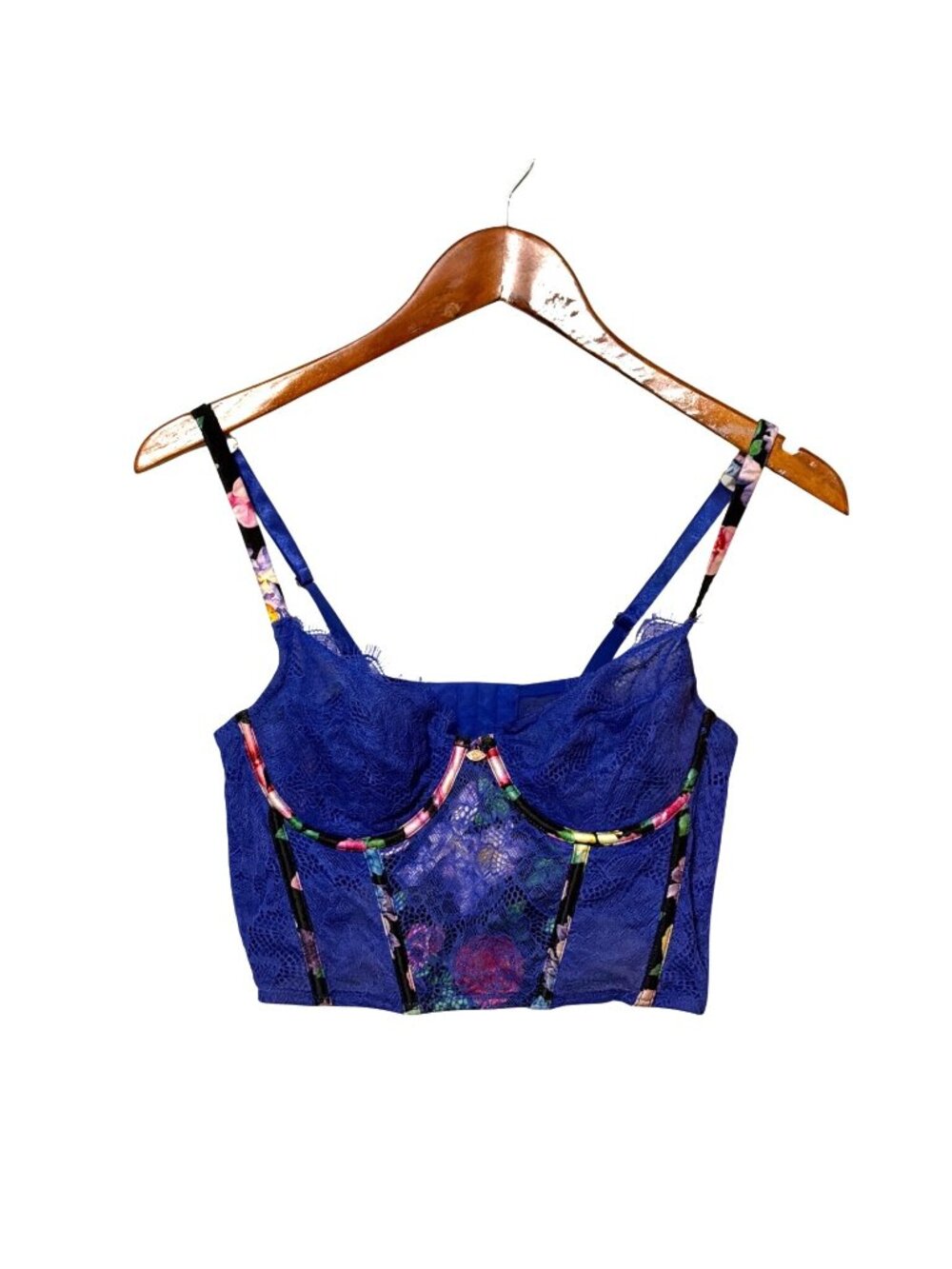 Sofia Intimates Lace & Mesh Floral‎ Corset Bralette Top Blue Size 36B